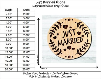 Just Married Hearts Badge Unfinished Wood Shape Blank Laser Engraved Cut Out Woodcraft Craft Supply WED-003 - image2